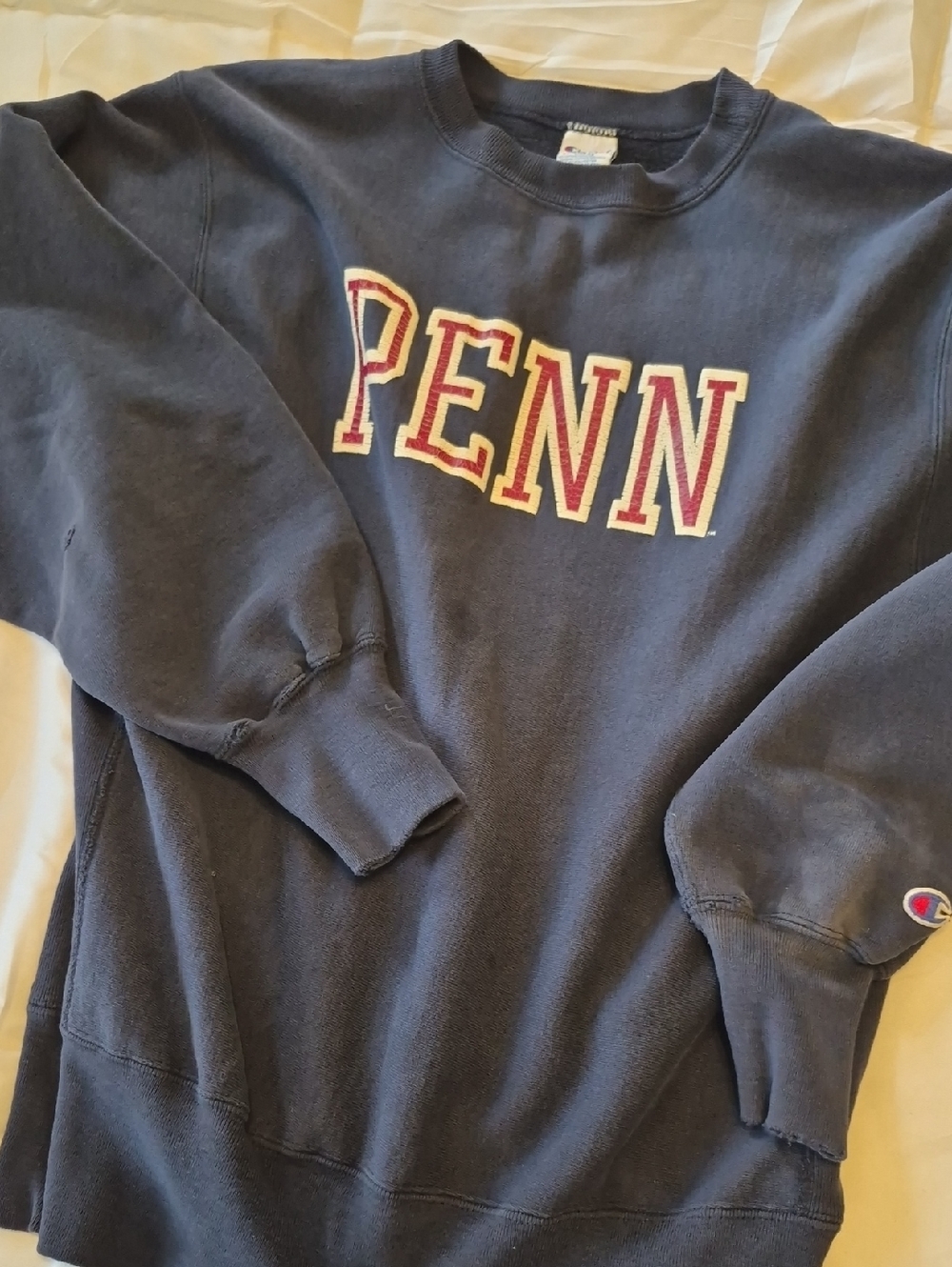 Champion Navy Sweatshirt with White and Red 'PENN' Appliqué